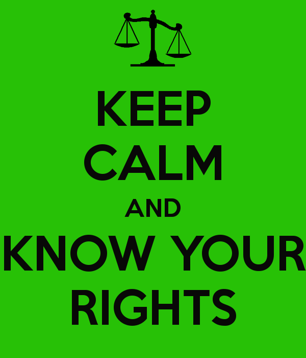 Green background with "Keep Calm and Know Your Rights" in black