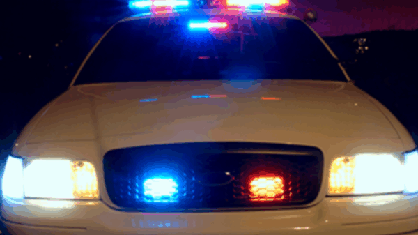 front of police car with lights on