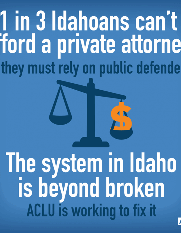 1 in 3 Idahoans can't afford a private attorney. So they must rely on public defenders. the system in Idaho is beyond broken. ACLU is working to fix it.
