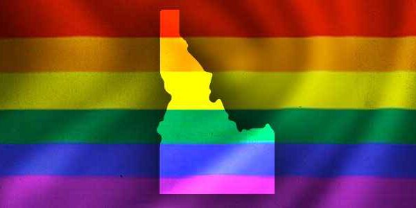 Rainbow flag with idaho cutout in the middle