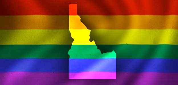 Rainbow flag with idaho cutout in the middle