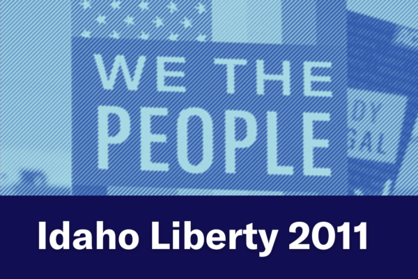A blue image of a person holding a "We The People" sign. Text below the image reads "Idaho Liberty 2011"