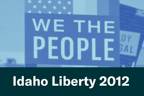 A blue image of a person holding a "We The People" sign. Text below the image reads "Idaho Liberty 2012"