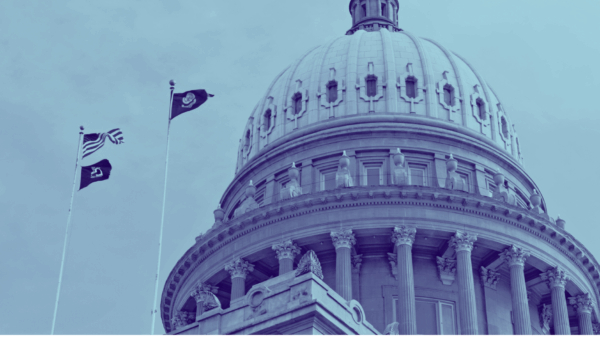 Blue duotone image of the Idaho Capitol building