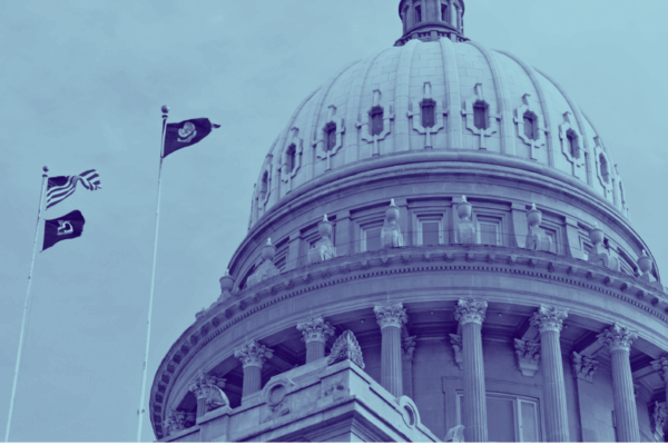 Blue duotone image of the Idaho Capitol building