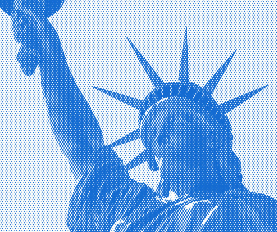 Blue textured image of Lady Liberty