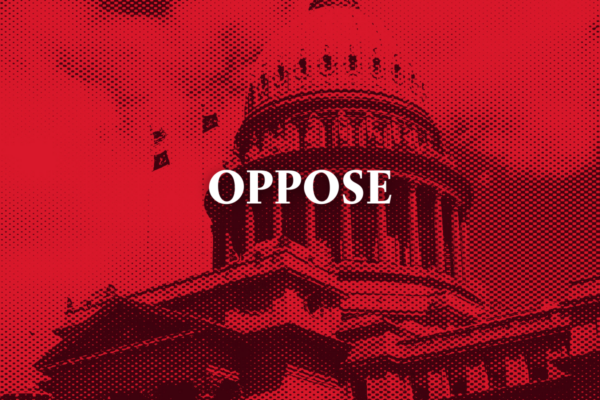 Red image of the Idaho capitol with text "oppose"