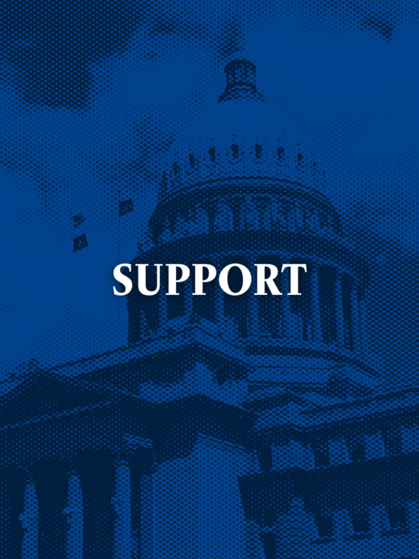 Blue image of the Idaho capitol with text "support"