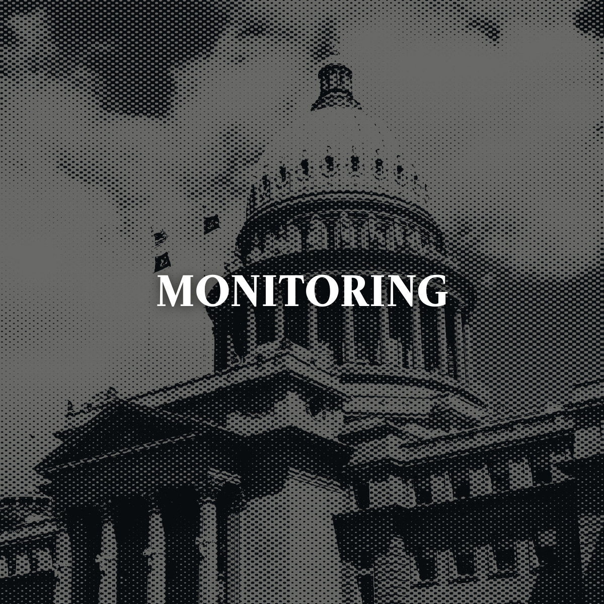 Gray image of the Idaho capitol with text "monitoring"