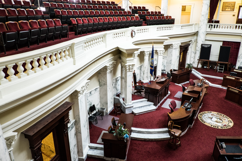 Empty chamber room in the Idaho State Capitol Building.