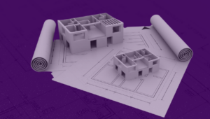 Purple background with architecture and construction plans