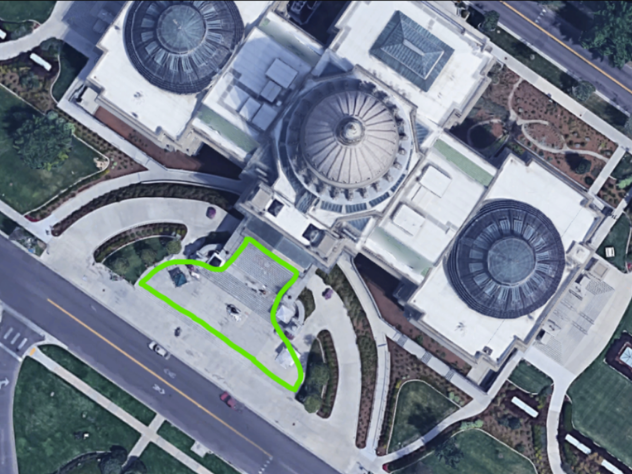 Birds Eye View of the Idaho State Capitol on a Map showing 8th street, state street, jefferson street, and 6th street