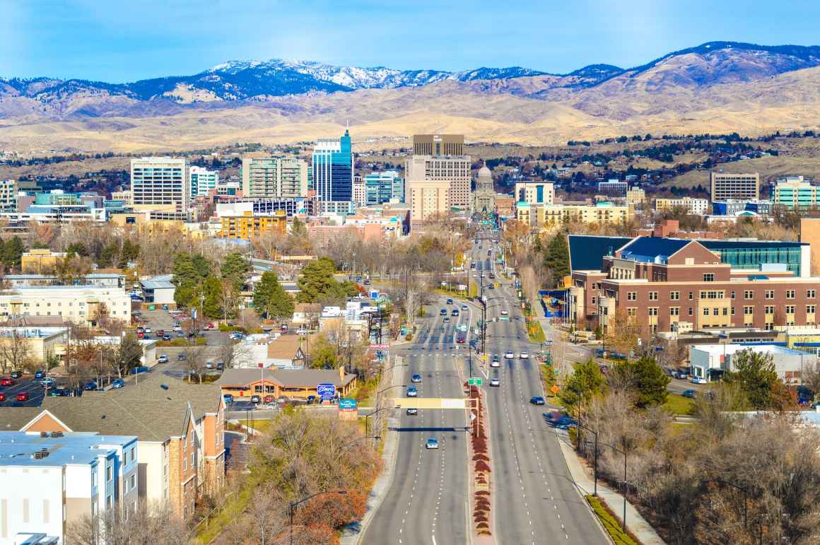 View of Boise downtown and foothills, from the Boise Depot