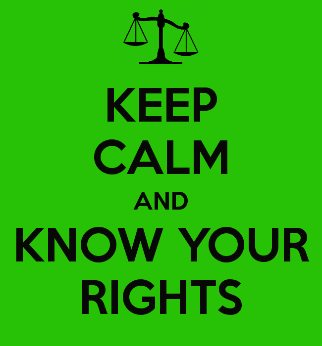 Green background with "Keep Calm and Know Your Rights" in black 