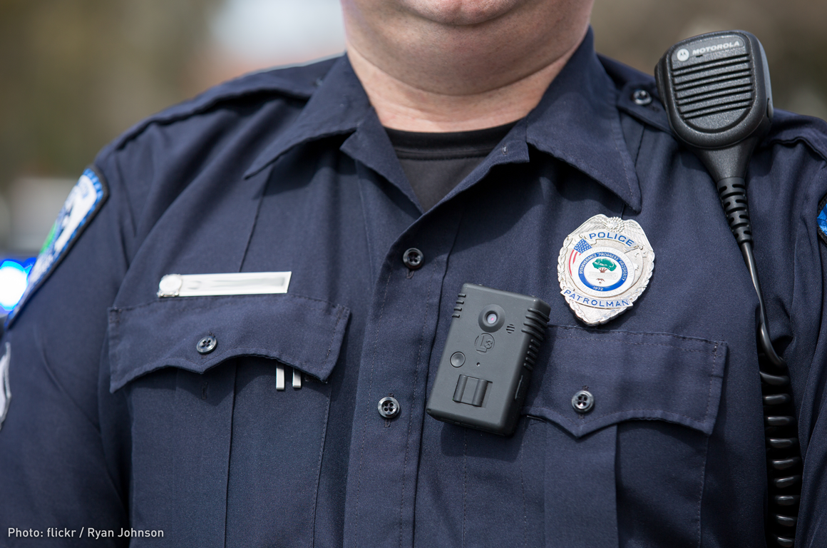 Photo of police officer wearing body camera