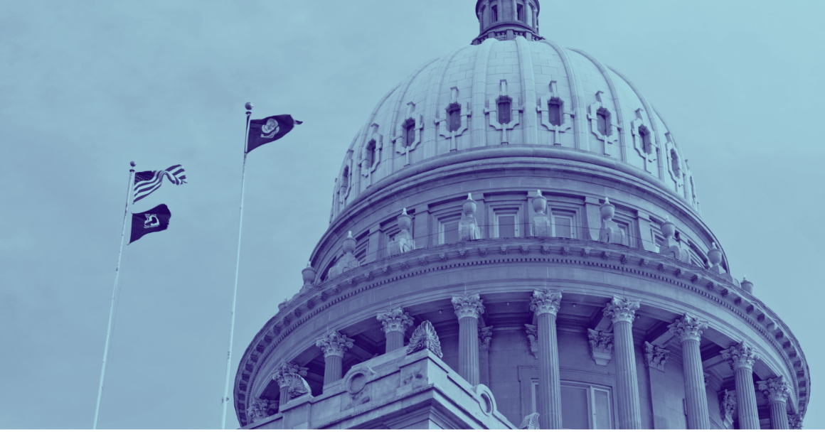 Blue duotone image of the Idaho Capitol building